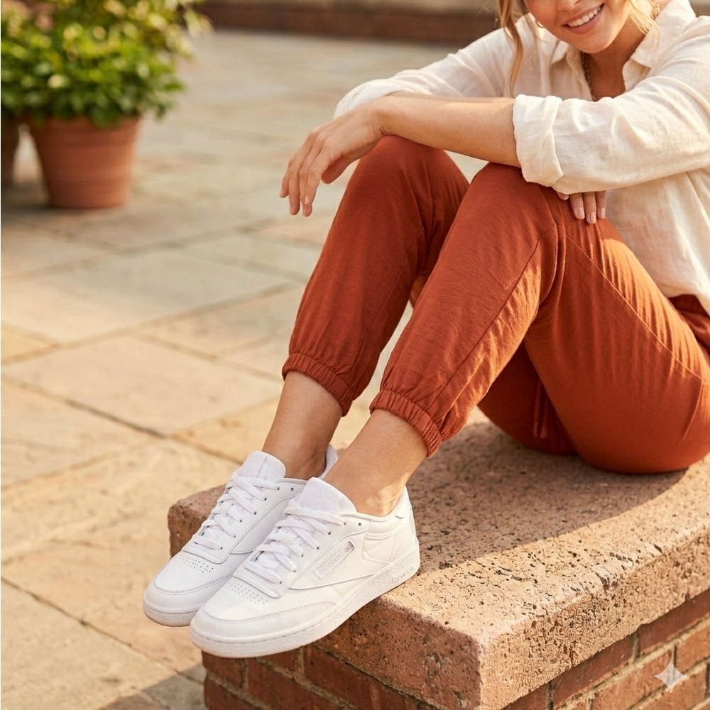 NYCC Burnt Orange Satin-Finish Joggers | Tapered High-Rise Lounge Pants Large - Picture 2 of 10